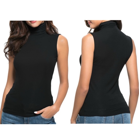 April Black Mock Turtleneck Sleeveless Top - Size: M - Picture 1 of 6